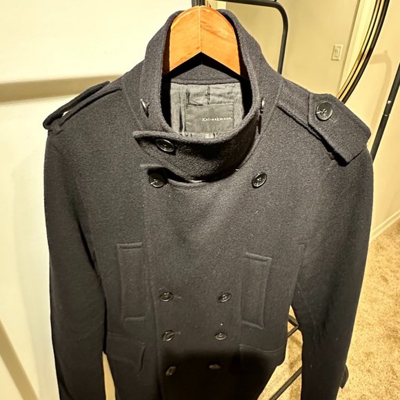 Kai-aakmann Men's Black Peacoat - Picture 2 of 9